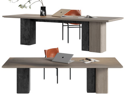 现代实木长方形书桌椅组合