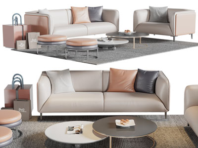 现代双人、单人沙发、沙发凳和茶几组合