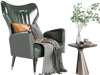 现代单人沙发、边几3d模型 现代单人沙发、边几