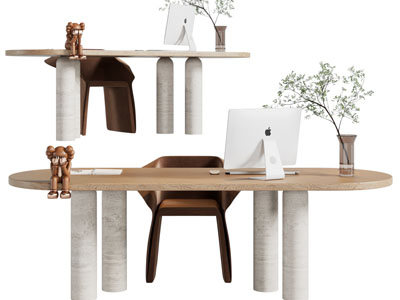 现代椭圆形书桌椅组合