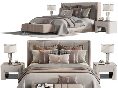 现代双人床、床头柜