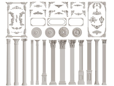 欧式雕花构件、石膏线和罗马柱子3d模型 欧式雕花构件、石膏线和罗马柱子