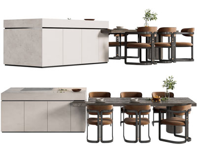 现代带水吧台的餐桌椅组合