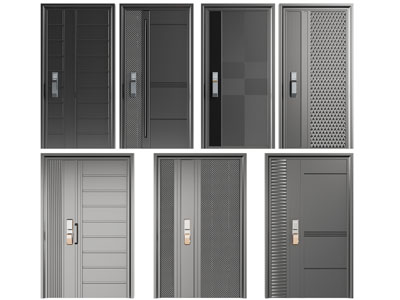 现代带密码锁的入户平开门