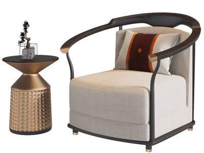 新中式扶手单人沙发3d模型 新中式扶手单人沙发