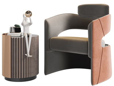 现代镂空后背休闲椅子、边几