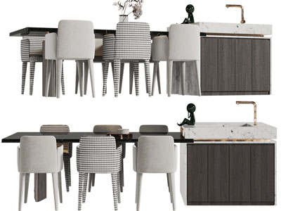 现代带水吧台的餐桌椅组合