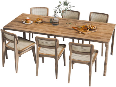 侘寂风实木长方形餐桌椅组合