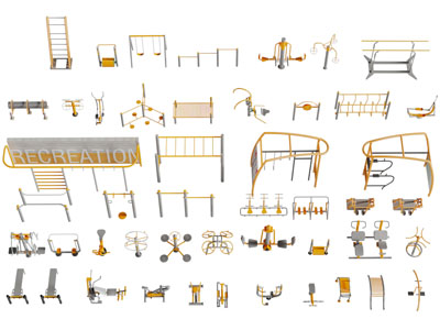 现代社区健身器材、体育设备3d模型 现代社区健身器材、体育设备