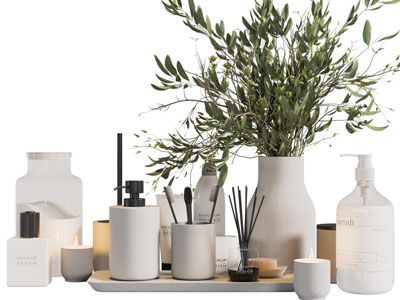 现代托盘里的洗浴用品卫浴小件