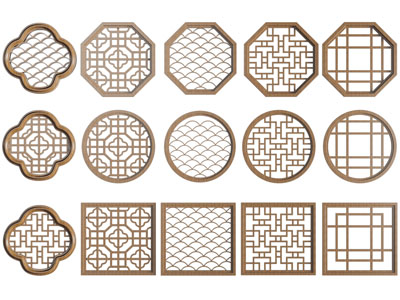 新中式方形、圆形雕花镂花窗