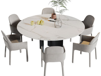 现代圆形大理石餐桌椅组合