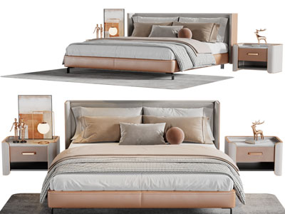 现代双人床、床头柜