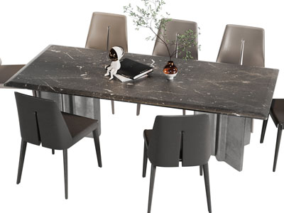 现代长方形大理石餐桌椅组合