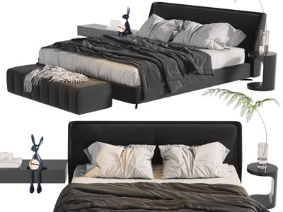 现代双人床、床头柜