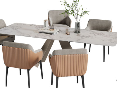 现代长方形大理石餐桌椅组合