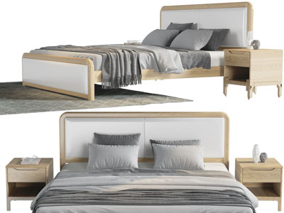 现代实木双人床、床头柜