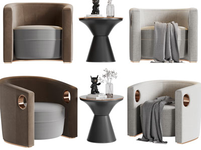 现代单人沙发、边几3d模型 现代单人沙发、边几