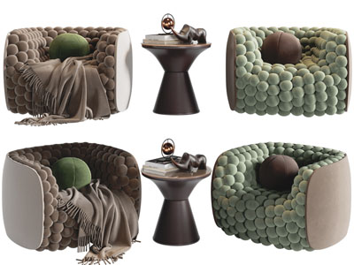 现代休闲单人沙发、边几3d模型 现代休闲单人沙发、边几