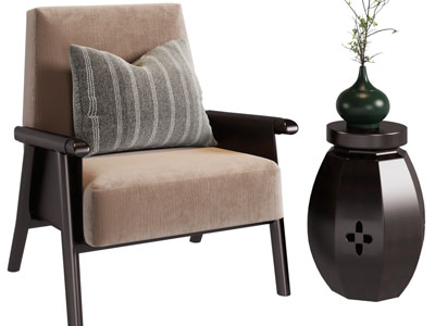 新中式休闲椅子、边几