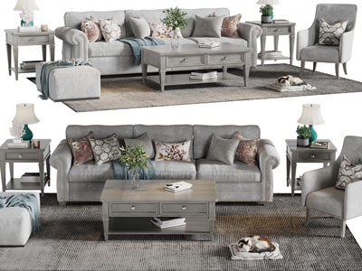 美式多人、单人沙发、茶几组合