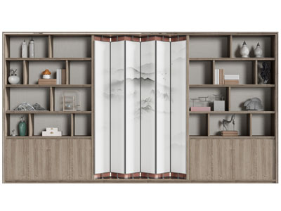 新中式带折叠门的装饰柜