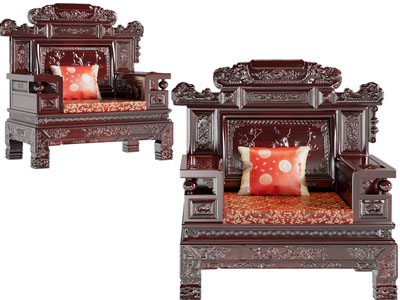 中式实木雕花单人沙发3d模型 中式实木雕花单人沙发