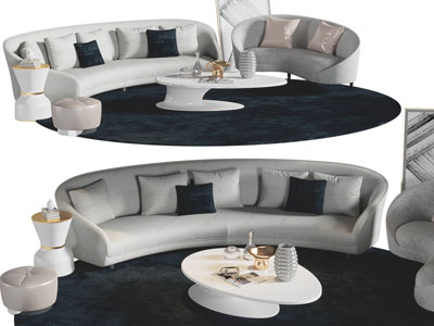 现代弧形多人、双人沙发和茶几组合