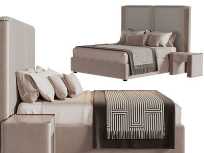 新中式双人床、床头柜