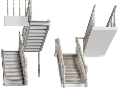 欧式转角、旋转楼梯3d模型 欧式转角、旋转楼梯