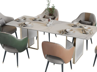 现代长方形餐桌椅组合