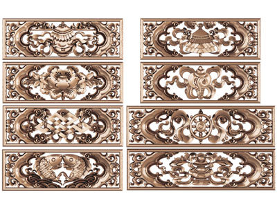 中式长方形雕花镂花窗、窗格