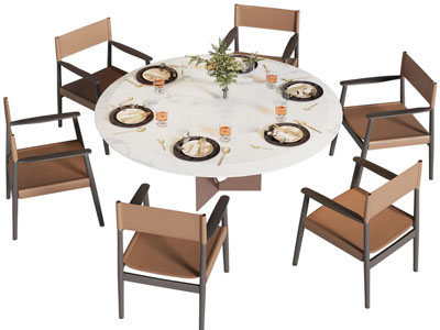 现代圆形餐桌椅组合