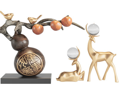 新中式小鹿、花鸟雕塑摆件