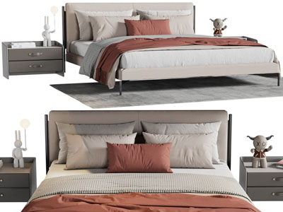 现代双人床、床头柜