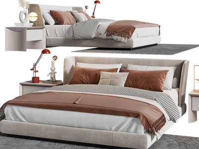 现代双人床、床头柜