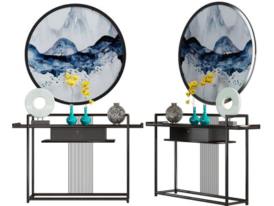 现代实木端景台、摆件组合3d模型 现代实木端景台、摆件组合