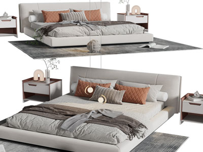 现代双人床、床头柜