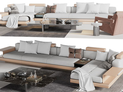 现代转角多人、单人沙发、茶几组合