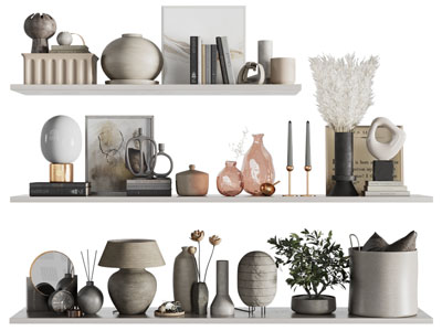侘寂风三层置物板陶艺器皿摆件组合