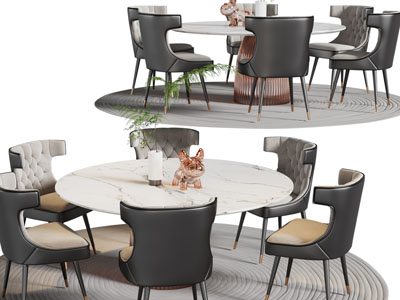 现代轻奢圆形大理石餐桌椅组合