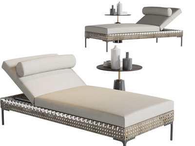 新中式躺椅、边几