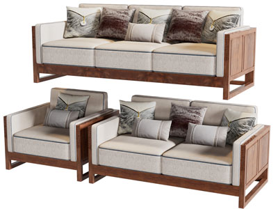 新中式多人、双人和单人沙发