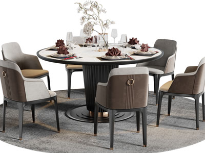 新中式圆形餐桌椅组合