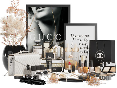 现代花瓶、香水、口红彩妆化妆品摆件