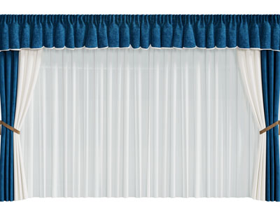 现代布艺蓝色窗帘窗纱