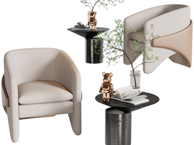 现代单人沙发、边几3d模型 现代单人沙发、边几