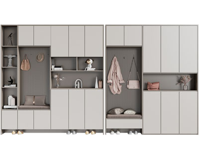 现代玄关带卡座的装饰鞋柜