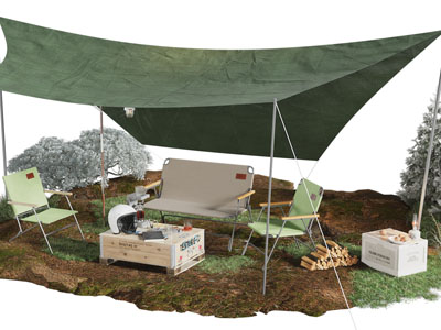 现代野外露营帐篷、折叠椅子