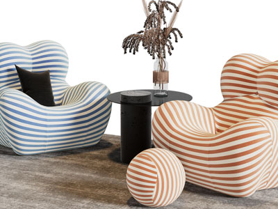 现代单人沙发、边几3d模型 现代单人沙发、边几